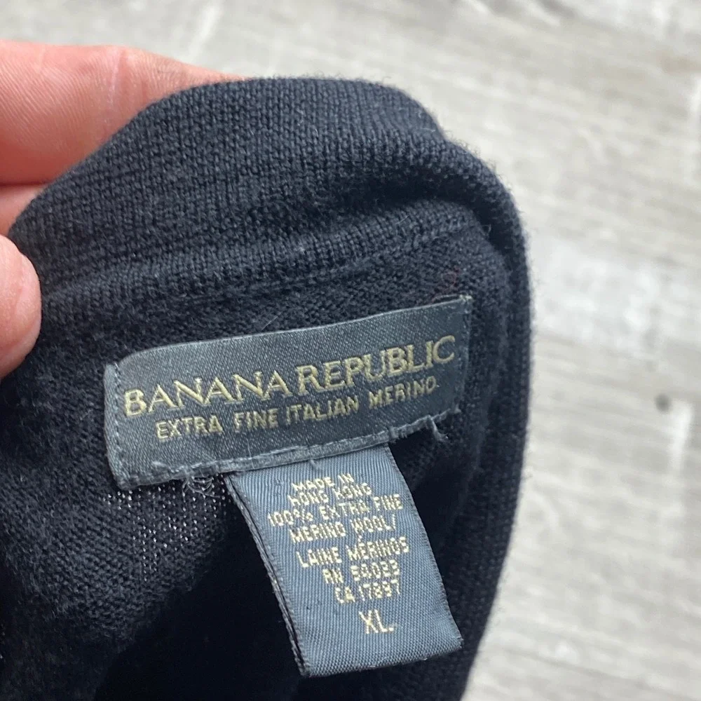Banana Republic Mens XL Extra Fine‎ Italian Merino Wool Long Sleeve Polo Black